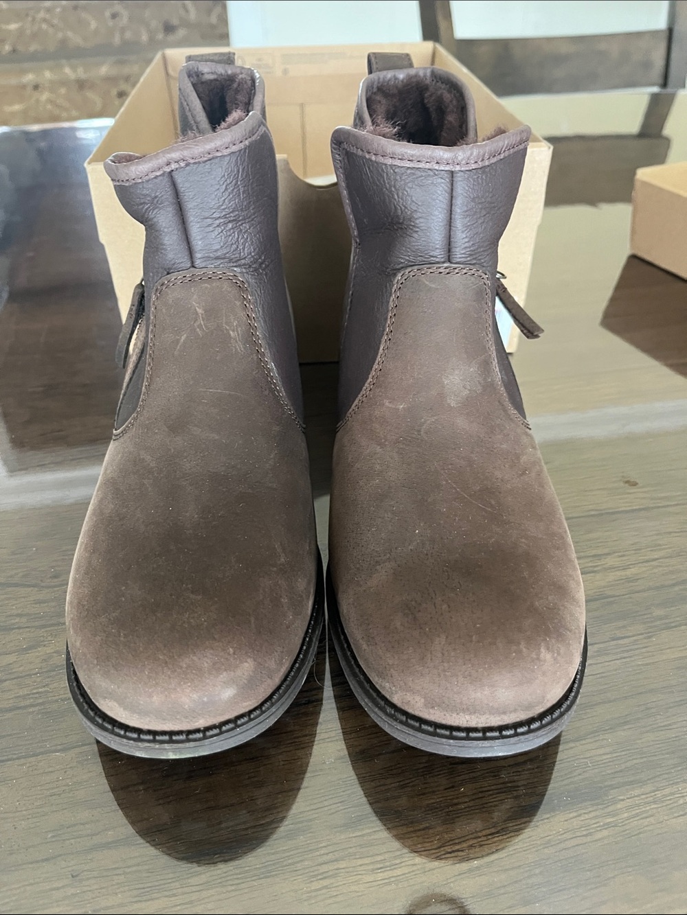 UGG Brown Leather Side-Zip Ankle Boots